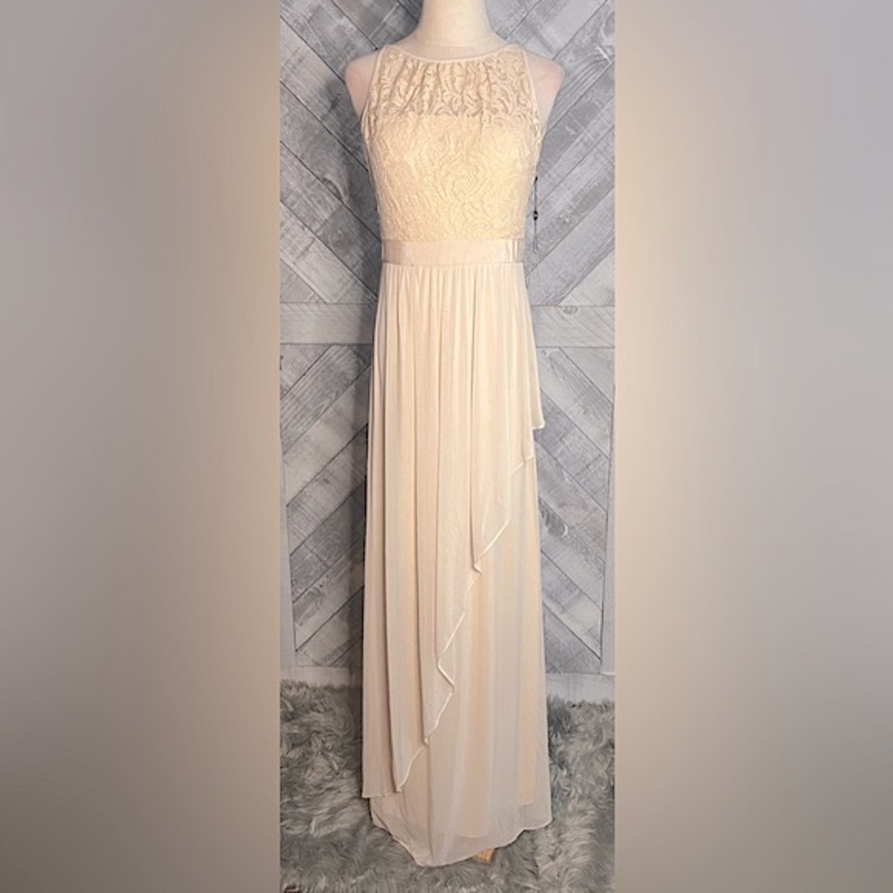 ADRIANNA PAPELL NWT LACE ILLUSION HALTER GOWN - Picture 5 of 11
